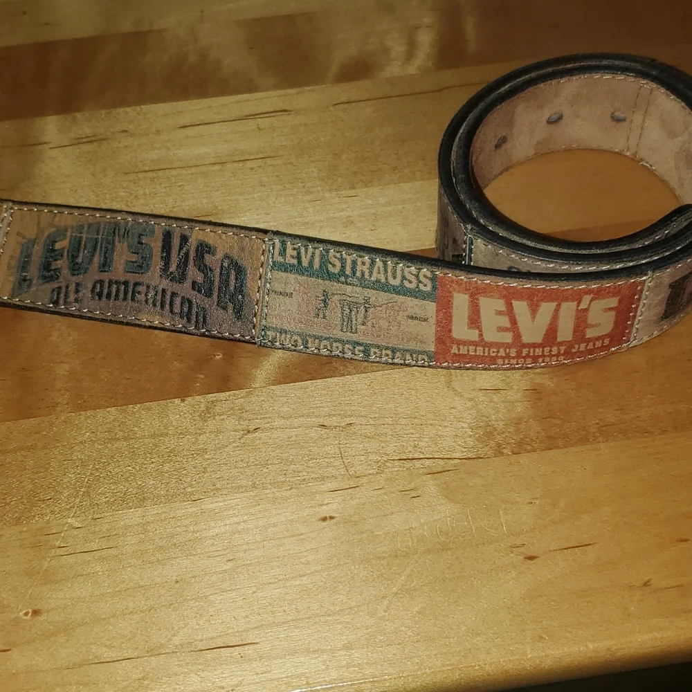 Levi's Brown Leather Belt with Red and Blue Panel Logos